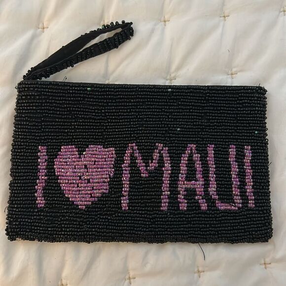 Beaded Black and Pink Clutch I love Maui on one side - Picture 7 of 7